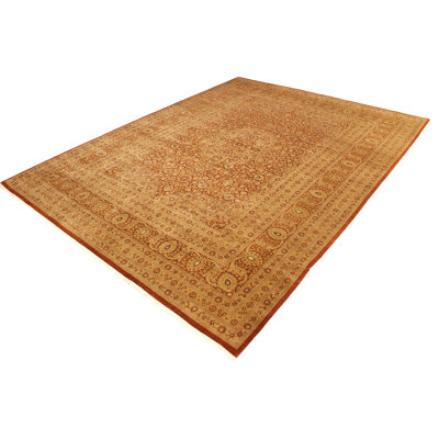 Tapis rouge / beige en laine noué à la main à motif oriental 9 pi 2 po x 12 pi 2 po Roby