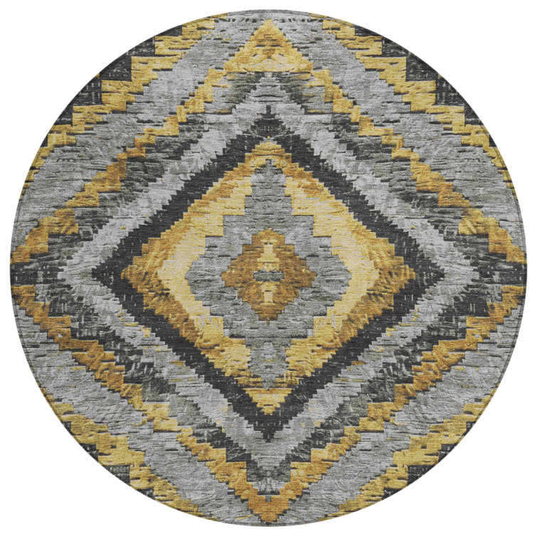 Machine Washable Indoor/Outdoor Xhevrie Gold Rug