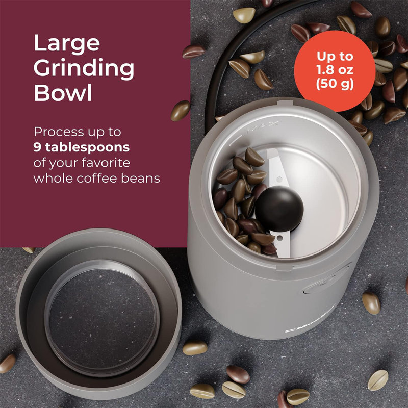 Mueller Gray Electric Coffee Grinder with Stainless Steel Blade