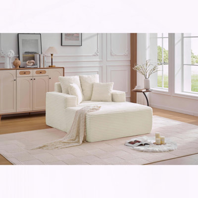 Oversized Corduroy Chaise Lounge Sofa Bed with Armrests & Pillows - No Assembly