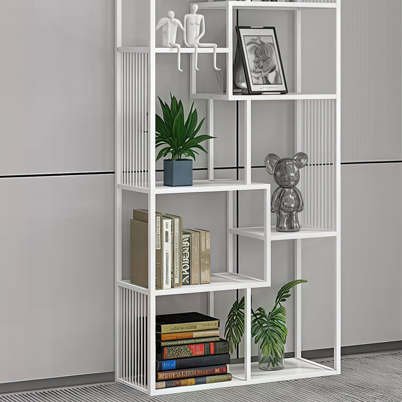 Une bibliothèque au design minimaliste, Blanc, (7 tablettes) H 78,7 po x l 35,4 po x P 11,8 po