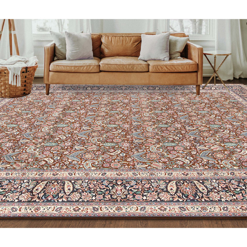 Tapis bleu marine et vin de haute qualité noué à la main