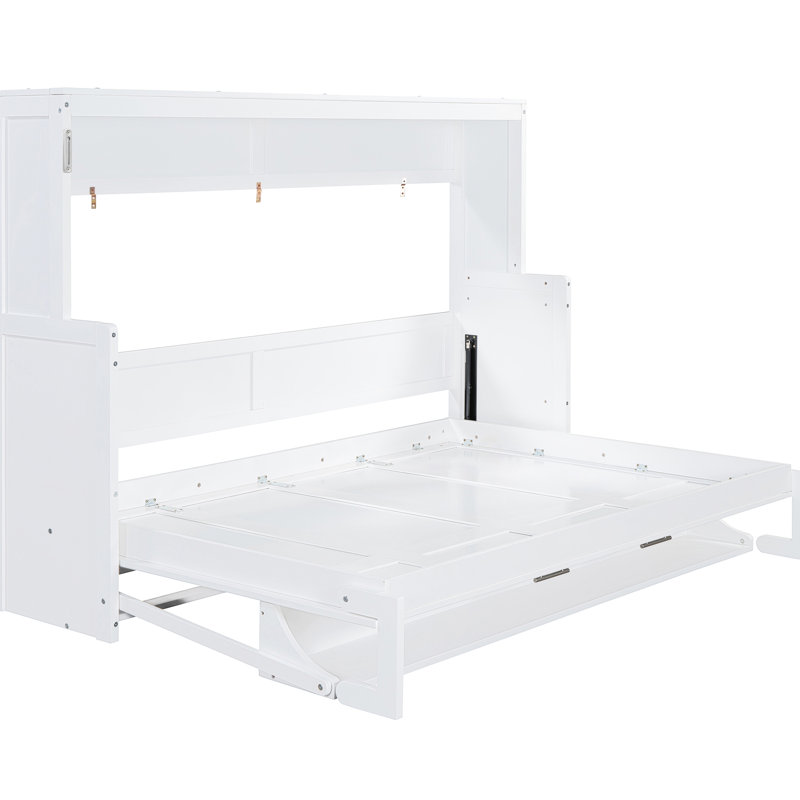 Lit double blanc / grand, conception de bureau hydraulique, solution peu encombrante pour les petits espaces, cadre, rangement de matelas intégré, capacité de 600 lb