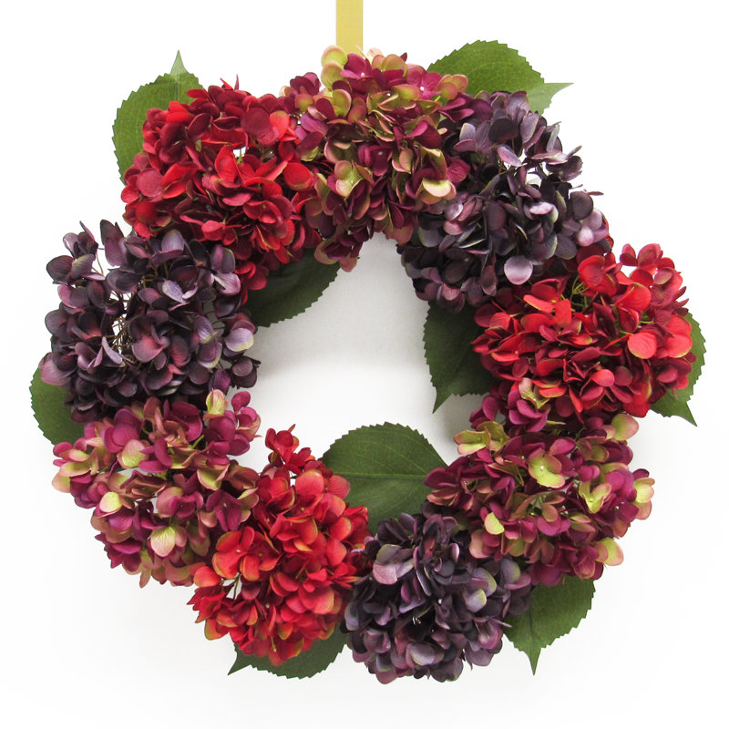 Faux Hydrangea 20'' Wreath, Burgundy/Purple