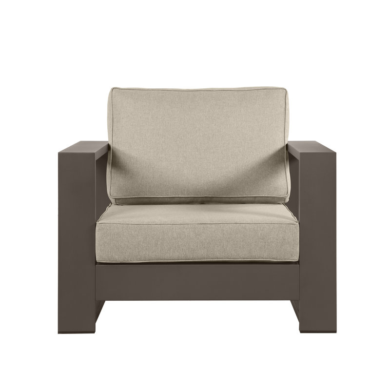 Hoyt 37.40” Outdoor Aluminum Armchair, Bronze, Khaki