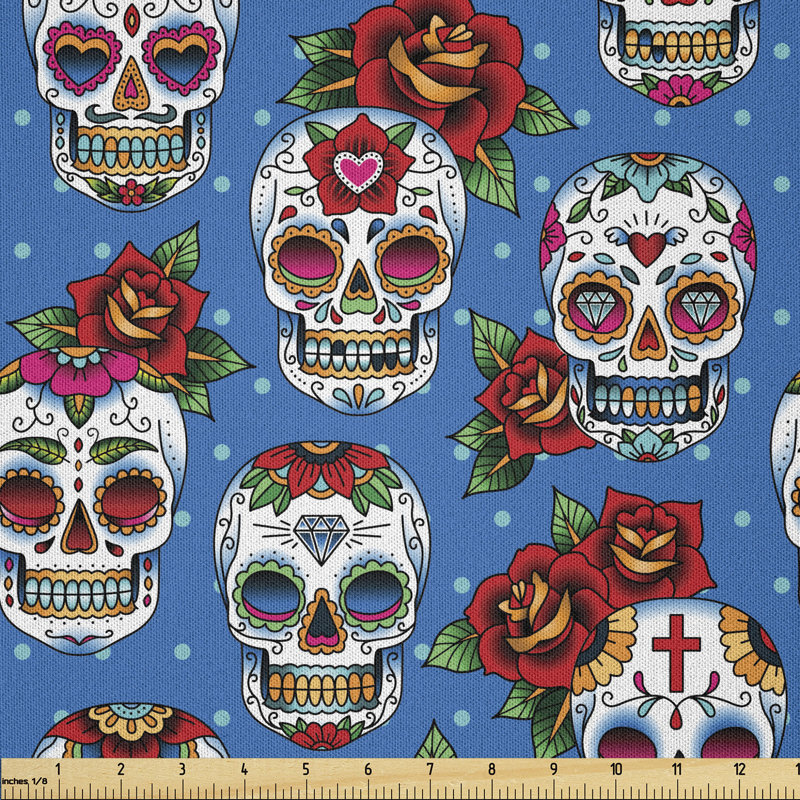 Cvetelina Skulls and Roses Mexican Fabric