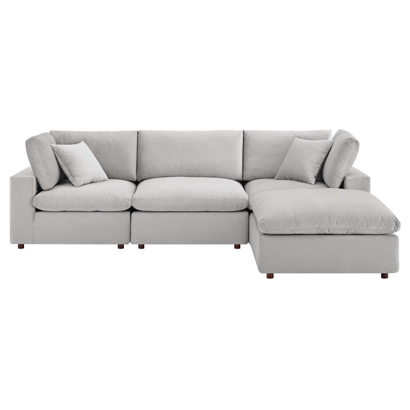 Commix Wide Velvet Reversible Corner Sectional with Ottoman, Light Grey Velvet