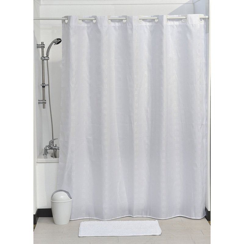 Rideau de douche cubique sans crochet extra long en polyester, Blanc