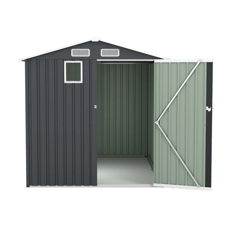 6X8ft Outdoor Steel Storage Shed With Clear Window, Lockable Doors, Compact Metal Tool Shed For Garden, Backyard, Patio, Utility, And Bike Storage