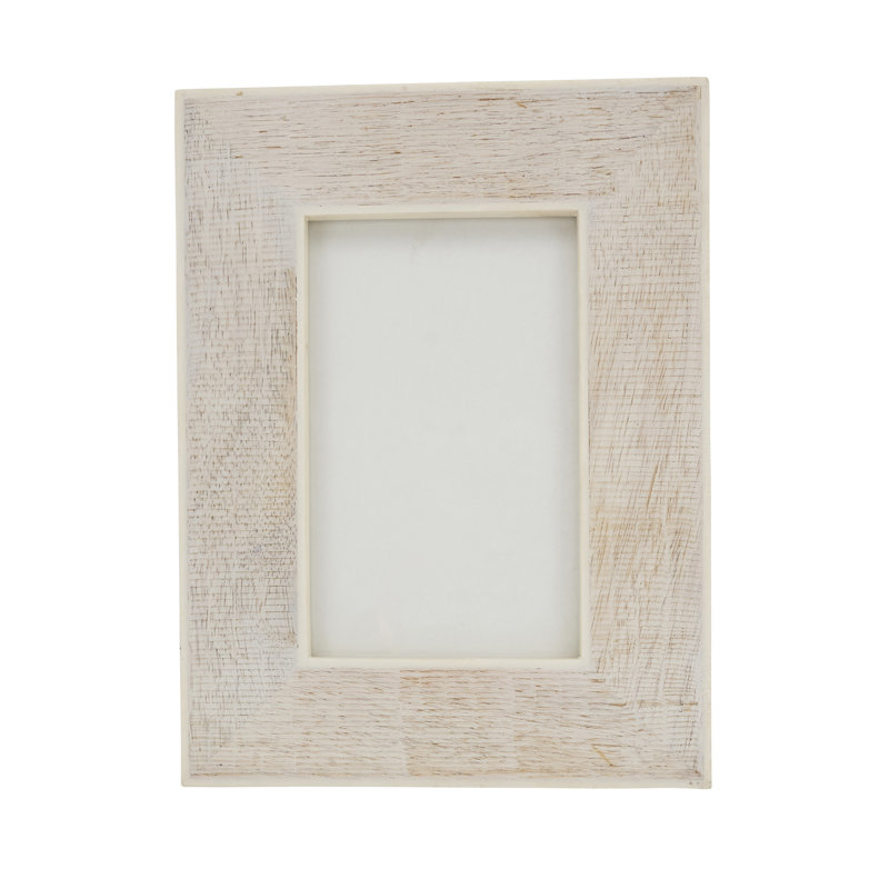 Luxe Cross Hatch Bone + Wood Photo Frame, 4" x 6"