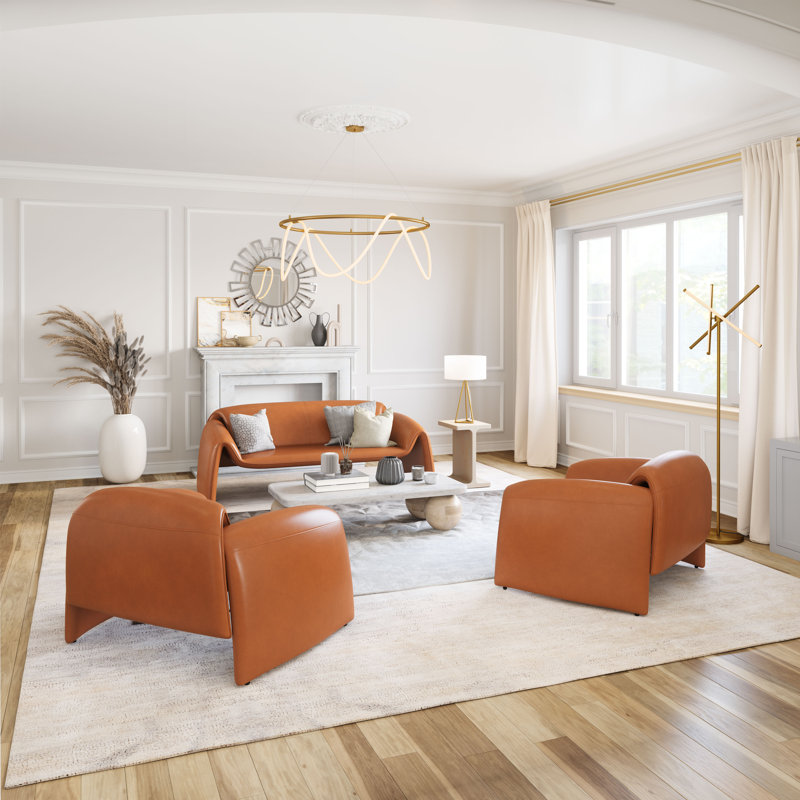 Horten Brown Faux Leather Modern Reception Sofa