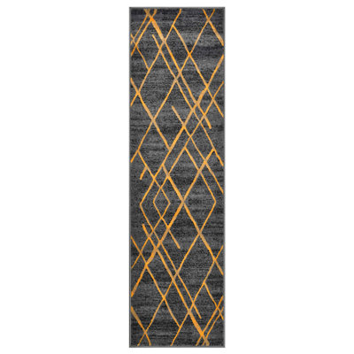 Tapis contemporain abstrait à motif géométrique jaune et gris Dillmore