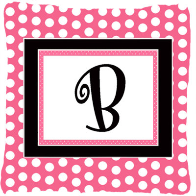 Lettre monogramme initiale rose à pois noir intérieur/extérieur Throw Pillow