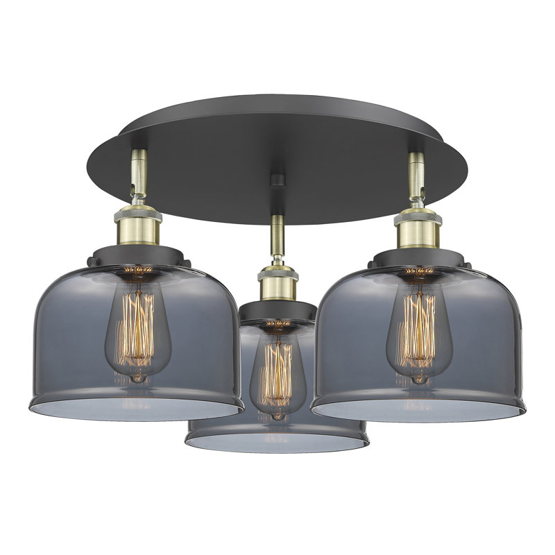 Plafonnier Bell, Plaqué couleur fumée, Laiton antique noir