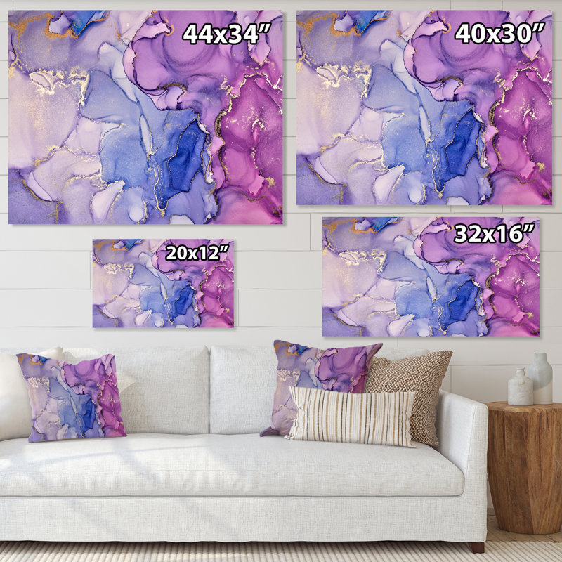 «Pink and Blue Ink Clouds V», reproduction d'art sur toile moderne, Toile tendue, H 16 po x l 32 po x P 1 po