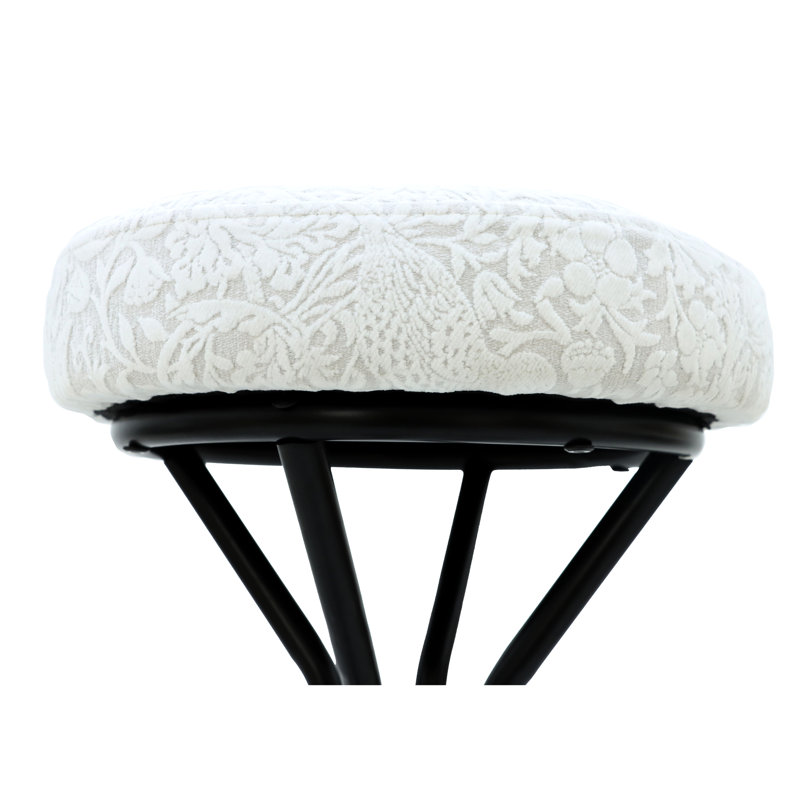 29 po, impression florale de 2 tabourets de bar ronds sans dossier rembourrés avec repose-pieds, sièges blancs et structure noire pour îlot de cuisine