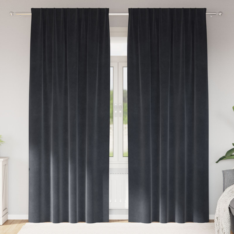 Curtains Polyester 140Cm Sound-Absorbing, 140cm Width x 245cm Drop, Charcoal