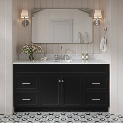 Meuble-lavabo sur pied simple 67 po avec plateau en marbre de Carrare Partham