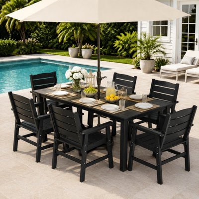 Ensemble de salle à manger d'extérieur toutes saisons 7 pièces Ensemble de salle à manger d'extérieur avec trou pour parasol et structure en aluminium Ensemble de salle à manger d'extérieur moderne pour 6 personnes pour cour extérieure / porche / terrasse
