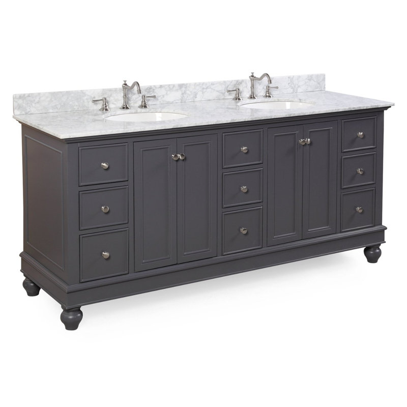 Ensemble de meuble-lavabo double 72 po Ferdinand, Gris marine, Quartz
