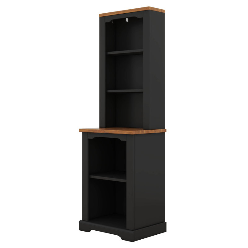 Curved Bookshelf Set Of 2, Modern Freestanding Tall Cabinet With Open Display Shelves And Anti-Tip Device, Black