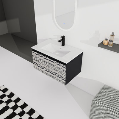 Meuble-lavabo flottant mural avec lavabo en céramique