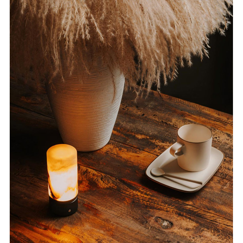 Modern Natural Spanish Alabaster Rechargeable Table Lamp With Dimmable Led Unique/statement Cordless Stone Bedside Lamp