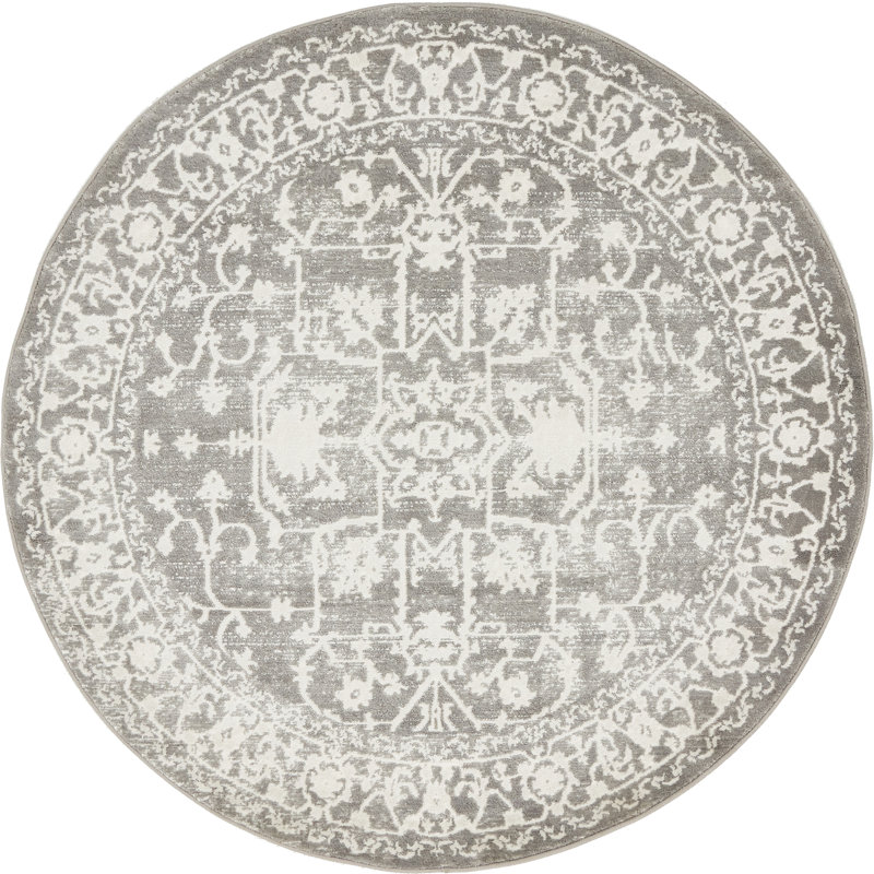 Tapis oriental Folkeste, Rond 4 pi 1 po, Gris