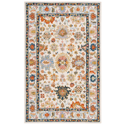 Fredericke Tufted Wool/Cotton Performance Oriental Rug in White/Blue/Yellow
