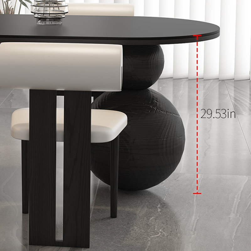Ensemble de table de salle à manger en bois massif fritté, H 29,53 po x L 70,87 po x l 31,5 po, Noir, noir, noir, noir