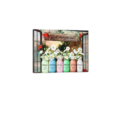 Bible Verse Floral, Built-In Back Wood Frame Wall Art，36 X 24 Inch