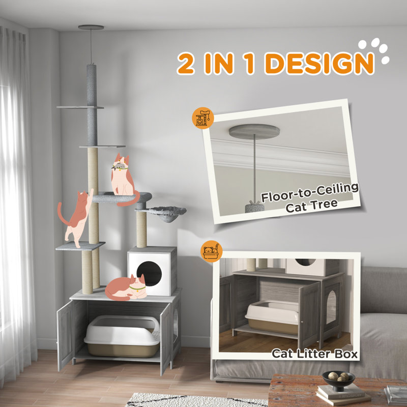 Gray Sisal 2-in-1 Cat Tree with Litter Box Enclosure