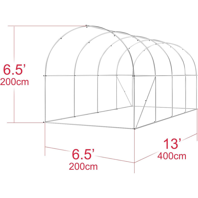 13x6.5x6.5ft Upgraded Galvanized Steel Frame for Greenhouses Large Walk-in Green House Heavy Duty Tunnel Green Houses，Garden Arch Multi-Size Climbing Plants Arch Arbor