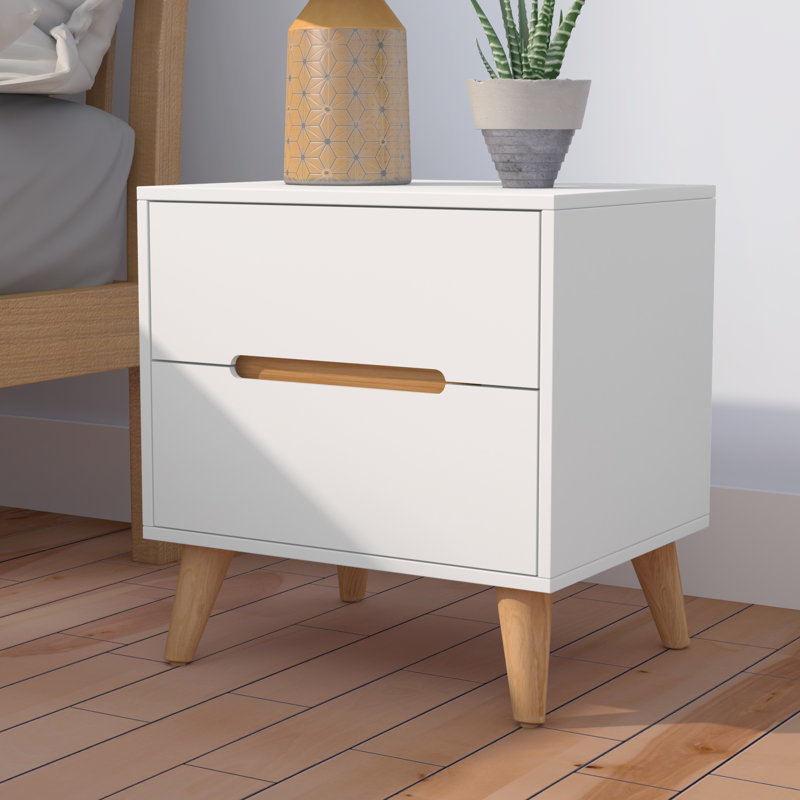 Heriberto 45cm W Manufactured Wood Bedside Table, White