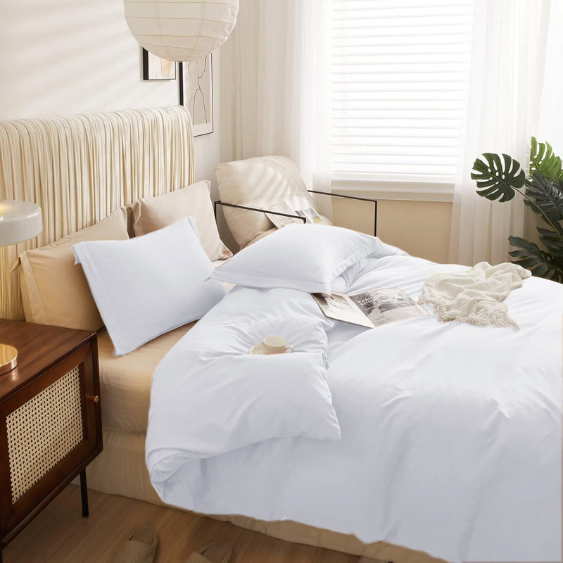 Ultra Soft 3-Piece Dyed Duvet Cover Set With Pillowcases, Double Duvet Cover + 2 Standard Pillowcases, White