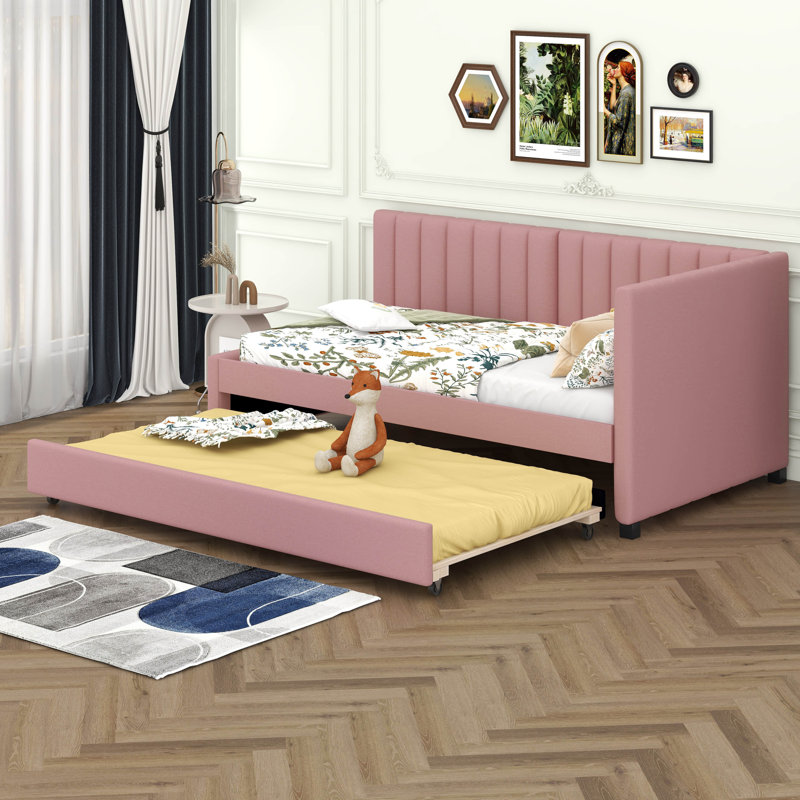 Lit de jour simple rembourré avec couchette, Rose