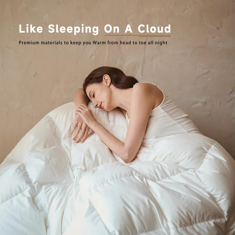 All Season Soft Cotton Blend Cover Fluffy and Warm Feather Down Comforter Duvet Insert, Queen