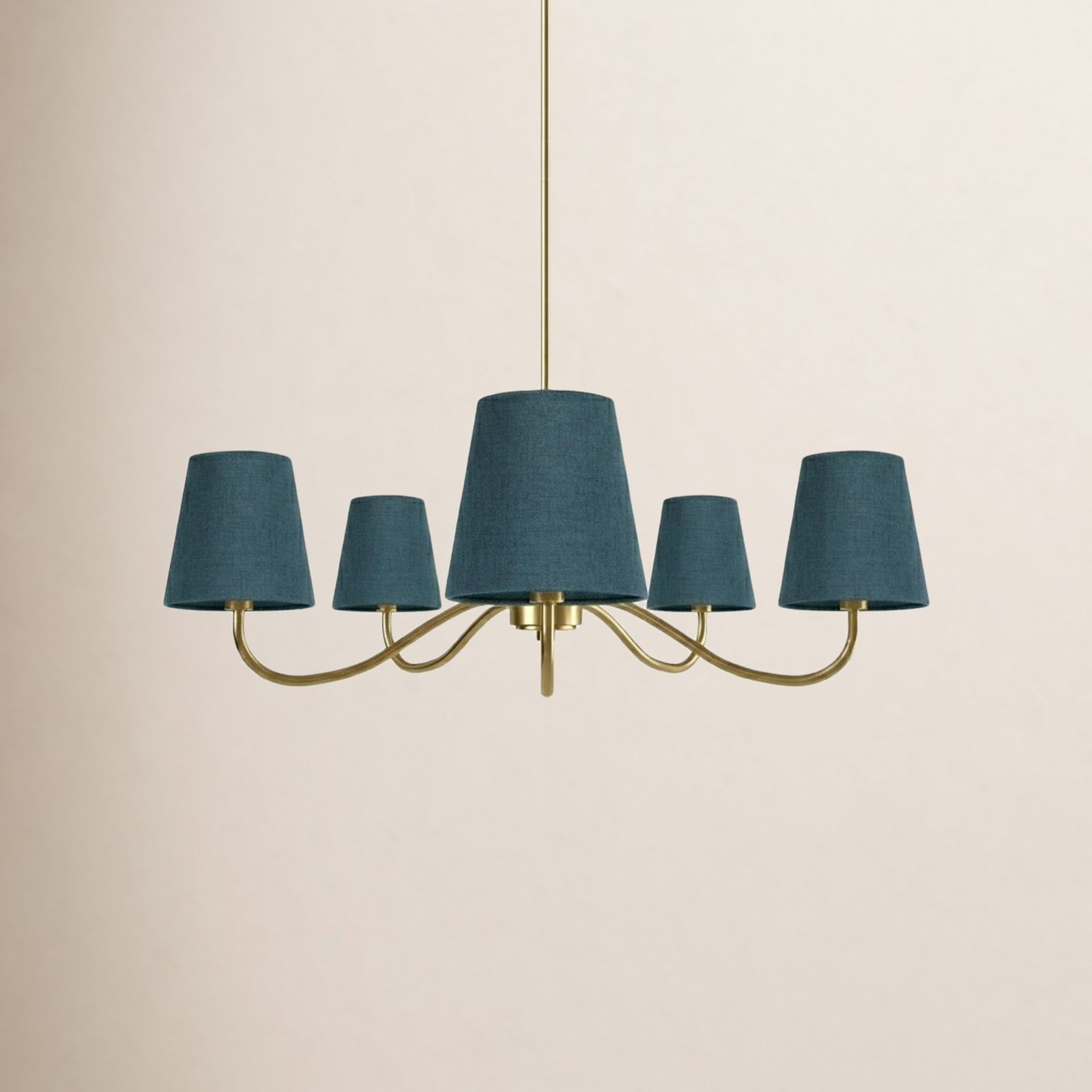 Wrought Iron 5-Light Chandelier, Blue, Polished Brass