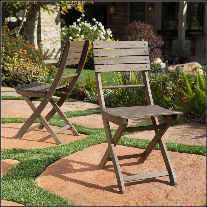 Chaise de salle à manger pliante en bois d'acacia avec finition huilée résistante aux intempéries (ensemble de 2), Grey