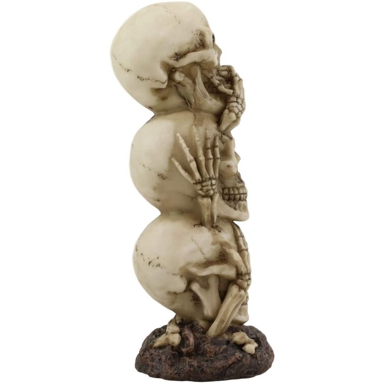 Ebros Stacked No Evil Skulls Figurine for Scary Halloween Decorations and Spooky Skeleton Statues & Medieval Fantasy Home Decor Sculptures and Gothic