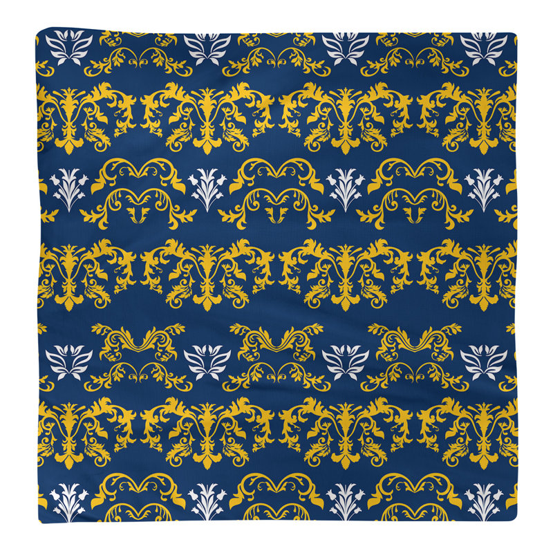 Damask Square Napkin, Gold/Navy Blue/White, Polyester, 22" W x 22" L