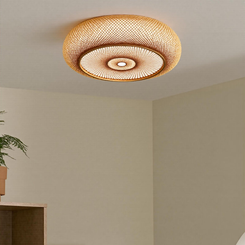 Plafonnier semi-encastré en bambou, H 8,66 po x l 31,49 po x P 31,49 po