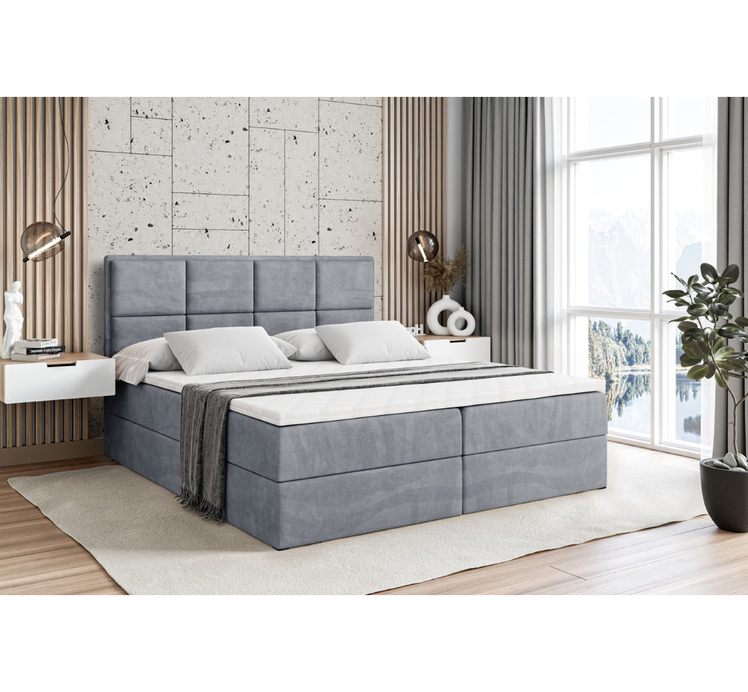 Boxspringbett mit H3 Bonell-Federkernmatratze, Topper und Bettkasten