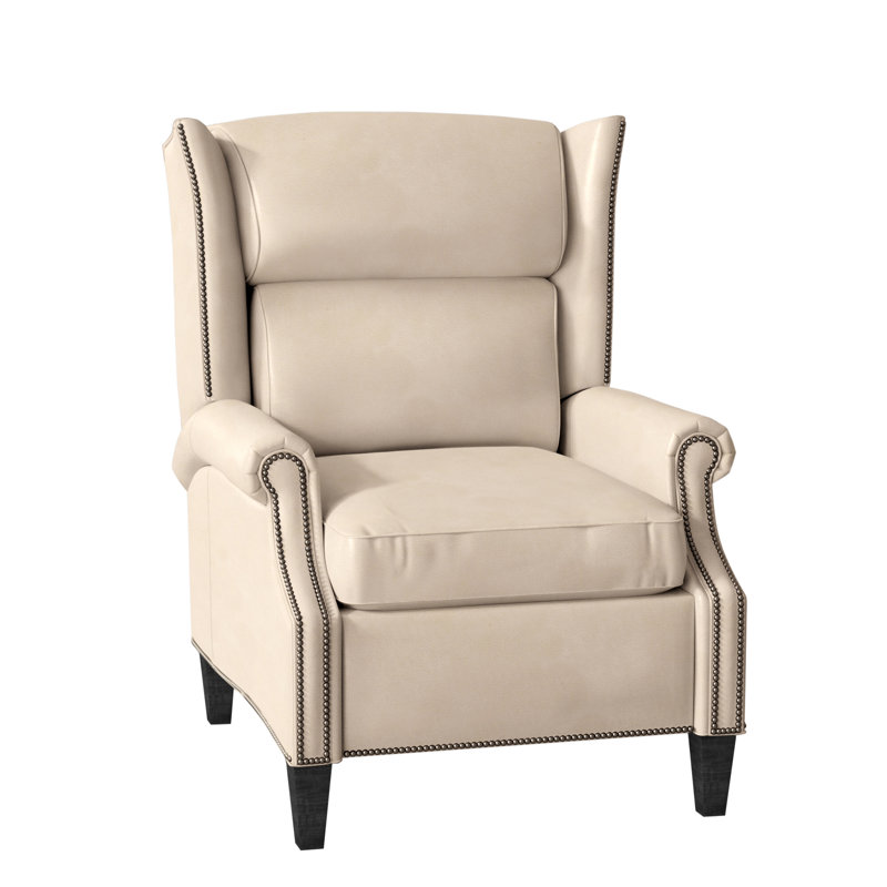 Fauteuil inclinable standard de 33 po de largeur Vassilios, Nickel n<sup>o</sup> 9, Cuir véritable gris clair délavé Aline