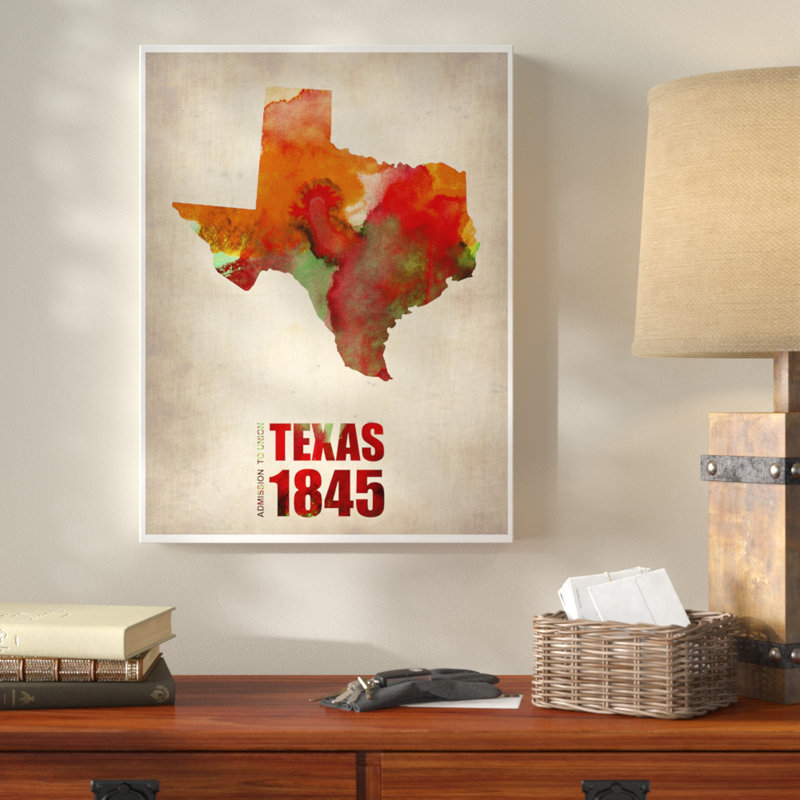 « texas aquarelle map », impression sur toile tendue, H 19 po x l 14 po x P 2 po