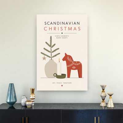 Scandinavian Christmas Hygge Peaceful Abstract Christmas Tree Horse Winter Landscape Wall Art Print 1 Piece Wrapped Canvas Wall Art
