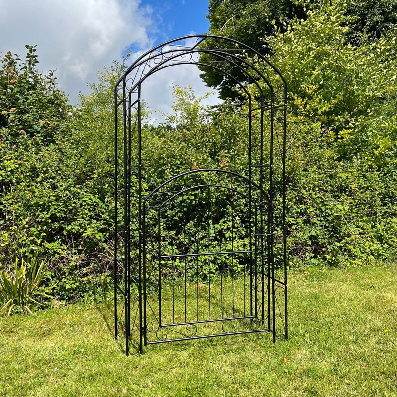Aeren 116cm W x 44cm D Metal Arbour Gate with Gate in Black