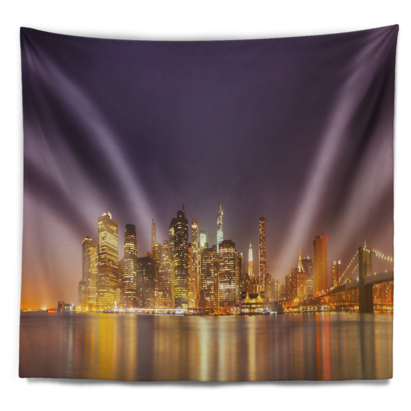 Tapisserie de cityscape en polyester illuminé avec accessoires de avec accessoires suspendus inclus, H 78 po x l 92 po