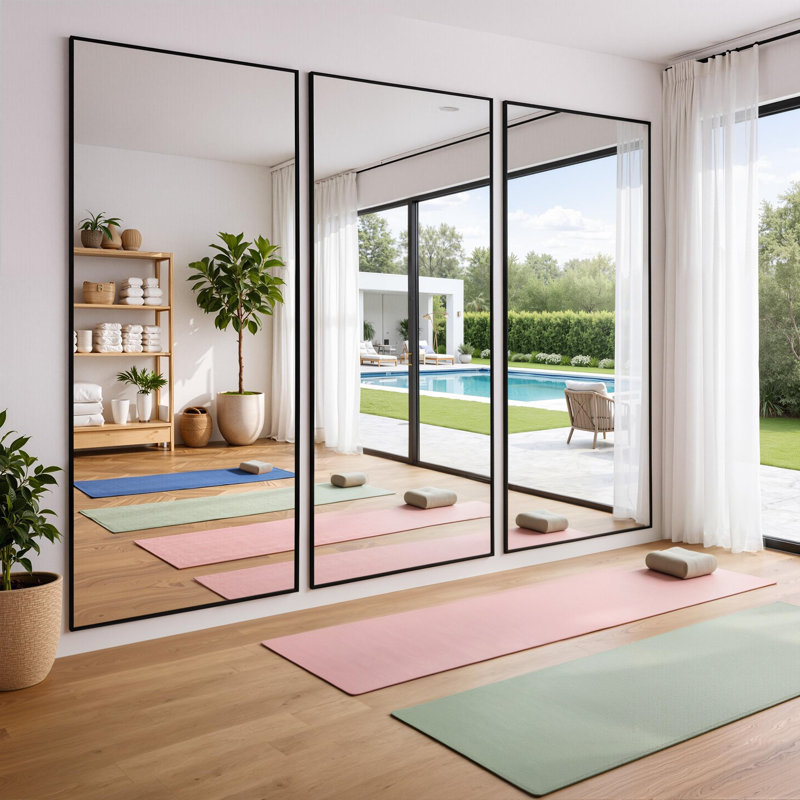 Oversized Rectangle Floor Mirror with Stand, Wall Mirror, Matte Black, 83" x 44"