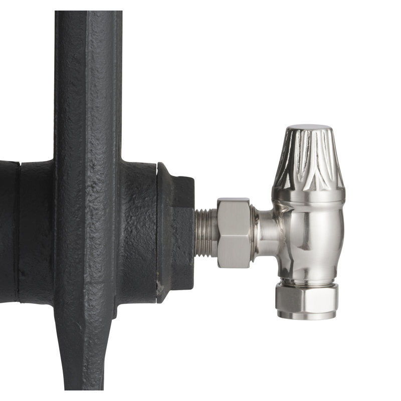 Abbotsford Heating Manual Radiator Valve with Ornate Wheel Head & Lockshield, Nickel